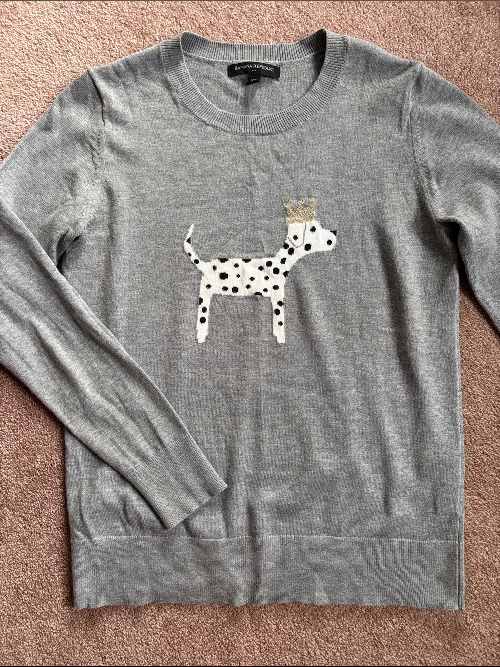 Banana Republic Women’s Merino Wool Crewneck Dalmatian dog sweater XS EUC